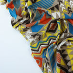 Load image into Gallery viewer, Summer Camp Geometric (Yellow/Orange/Blue) Poly Rayon Jersey
