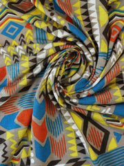 Load image into Gallery viewer, Summer Camp Geometric (Yellow/Orange/Blue) Poly Rayon Jersey