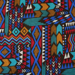 Load image into Gallery viewer, 3YD 34IN REMNANT; Summer Camp Geometric (Royal/Red/Aqua) Poly Rayon Jersey
