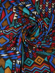 Load image into Gallery viewer, Summer Camp Geometric (Royal/Red/Aqua) Poly Rayon Jersey