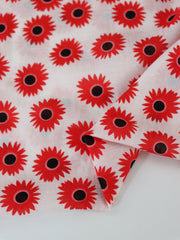 Load image into Gallery viewer, Red Daisies on Ivory Cotton Lawn