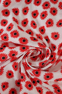 Red Daisies on Ivory Cotton Lawn