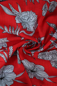 Black & White Floral on Red Cotton Lawn