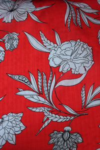 Black & White Floral on Red Cotton Lawn
