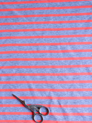 Load image into Gallery viewer, 2YD 24IN Striated Gray &amp; Neon Orange Stripe Swim Nylon Spandex | Kayla's Destash