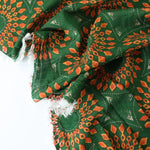 Load image into Gallery viewer, Orange Geometric Circles on Emerald Cotton Lawn
