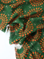 Load image into Gallery viewer, Orange Geometric Circles on Emerald Cotton Lawn
