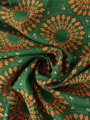 Load image into Gallery viewer, Orange Geometric Circles on Emerald Cotton Lawn