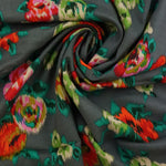 Load image into Gallery viewer, Watercolor Roses on Charcoal Rayon Challis
