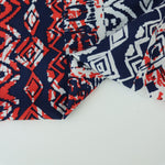 Load image into Gallery viewer, Red &amp; Navy Tie Dye Campy Stripe Rayon Challis

