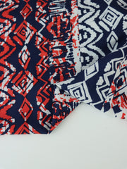 Load image into Gallery viewer, Red &amp; Navy Tie Dye Campy Stripe Rayon Challis