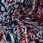 Load image into Gallery viewer, Red &amp; Navy Tie Dye Campy Stripe Rayon Challis
