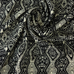 Load image into Gallery viewer, Black &amp; Beige Geometric Stripe Rayon Challis
