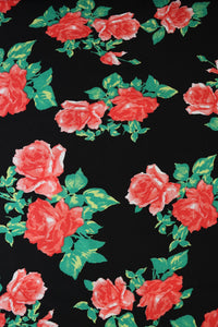 Red Roses on Black Rayon Challis