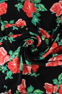 Red Roses on Black Rayon Challis