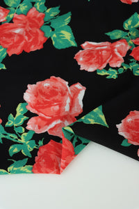 Red Roses on Black Rayon Challis