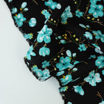 Load image into Gallery viewer, Aqua Plumerias on Black Rayon Challis
