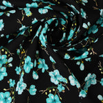 Load image into Gallery viewer, Aqua Plumerias on Black Rayon Challis

