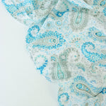 Load image into Gallery viewer, Aqua Blue Paisley on White Rayon Challis

