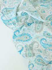 Load image into Gallery viewer, Aqua Blue Paisley on White Rayon Challis