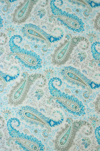 Aqua Blue Paisley on White Rayon Challis