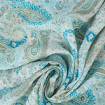 Load image into Gallery viewer, Aqua Blue Paisley on White Rayon Challis

