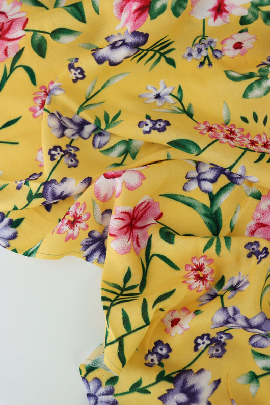 Garden Floral on Yellow Rayon Challis