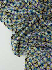 Load image into Gallery viewer, Blue/Purple/Yellow Geometric Rayon Challis