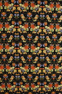 Yellow & Orange Floral on Black Rayon Challis