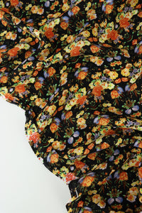 Yellow & Orange Floral on Black Rayon Challis