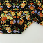 Load image into Gallery viewer, Yellow &amp; Orange Floral on Black Rayon Challis
