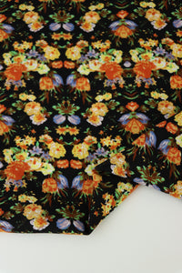 Yellow & Orange Floral on Black Rayon Challis