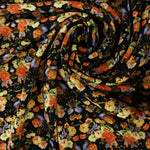 Load image into Gallery viewer, Yellow &amp; Orange Floral on Black Rayon Challis
