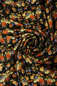 Yellow & Orange Floral on Black Rayon Challis