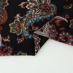 Load image into Gallery viewer, Burgundy &amp; Blue Paisley on Black Rayon Challis
