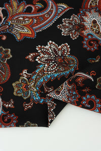 Burgundy & Blue Paisley on Black Rayon Challis