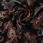 Load image into Gallery viewer, Burgundy &amp; Blue Paisley on Black Rayon Challis
