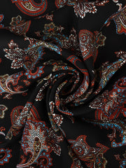 Load image into Gallery viewer, Burgundy &amp; Blue Paisley on Black Rayon Challis