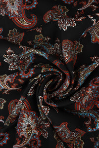 Burgundy & Blue Paisley on Black Rayon Challis