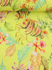 Load image into Gallery viewer, Hot Tropics on Neon Yellow Italian Linen Viscose Slub