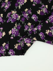 Load image into Gallery viewer, Purple Roses on Black Rayon Challis
