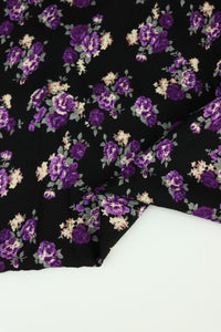 Purple Roses on Black Rayon Challis