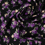 Load image into Gallery viewer, Purple Roses on Black Rayon Challis
