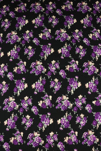 Purple Roses on Black Rayon Challis