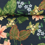 Load image into Gallery viewer, 18IN REMNANT; Lillies &amp; Plumerias on Navy Italian Linen Viscose
