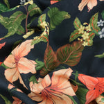 Load image into Gallery viewer, 18IN REMNANT; Lillies &amp; Plumerias on Navy Italian Linen Viscose
