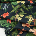 Load image into Gallery viewer, 18IN REMNANT; Lillies &amp; Plumerias on Navy Italian Linen Viscose
