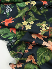 Load image into Gallery viewer, 1YD 21IN REMNANT; Lillies &amp; Plumerias on Navy Italian Linen Viscose