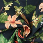 Load image into Gallery viewer, 18IN REMNANT; Lillies &amp; Plumerias on Navy Italian Linen Viscose

