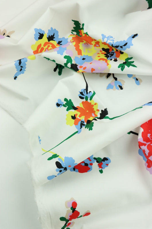 Vibrant Floral Print Italian Stretch Cotton